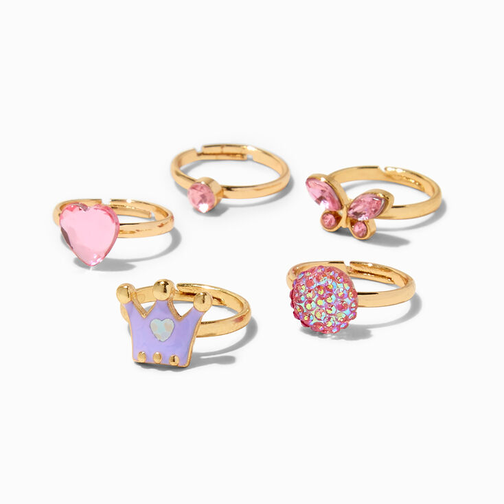 Claire&#39;s Club Pink &amp; Purple Crown Rings - 5 Pack,