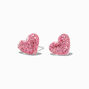 Sterling Silver Pink Glitter Heart Stud Earrings,