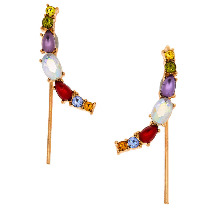 Gold 25MM Crystal Ear Crawler Earrings,