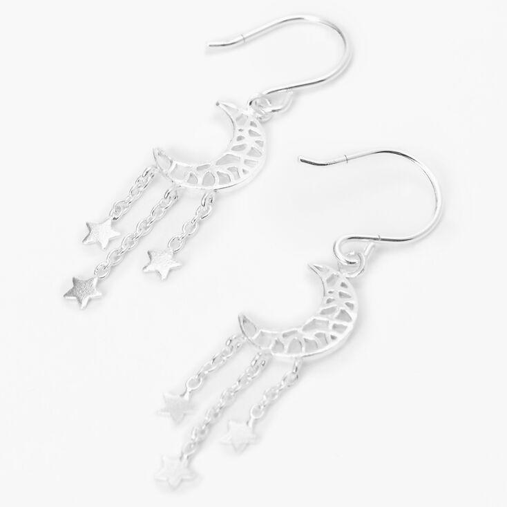 Sterling Silver Moon And Stars 2&quot; Drop Earrings,