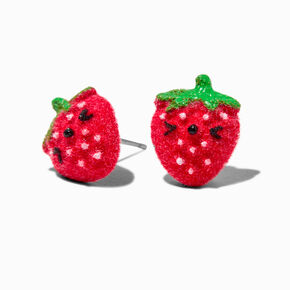 Fuzzy Strawberry Stud Earrings ,