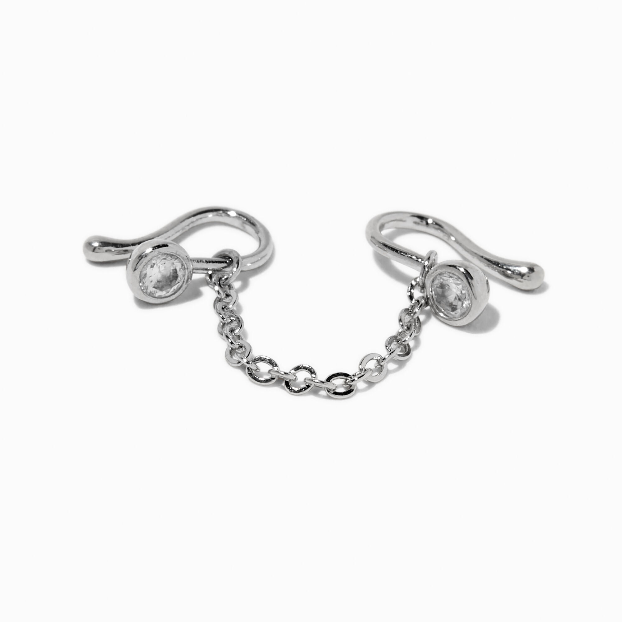 View Claires Tone Chain Faux Nose Ring Silver information