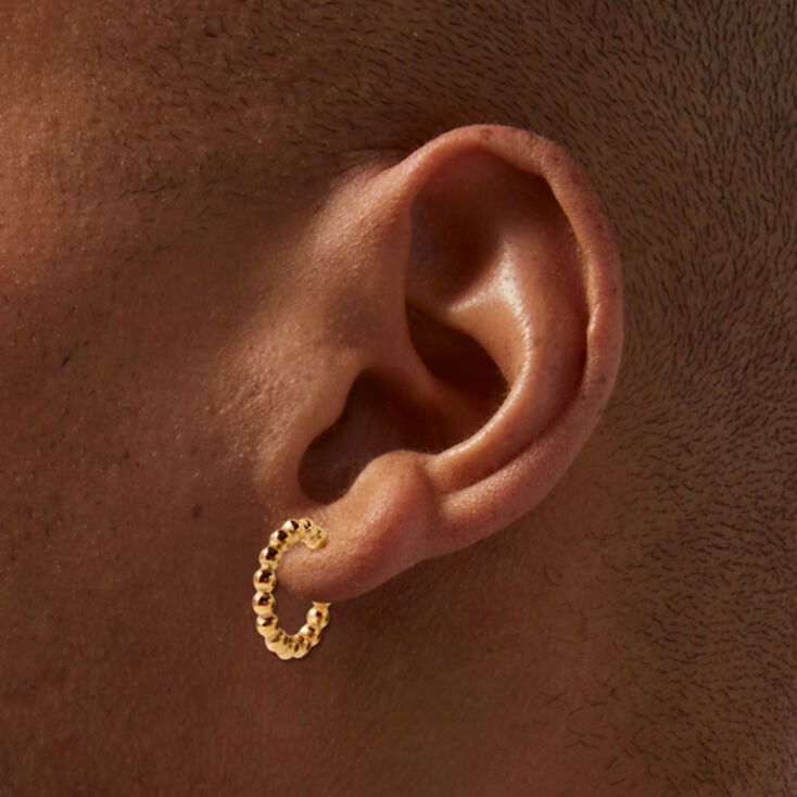 Gold-tone Stainless Steel 10MM Ball Hoop Earrings,