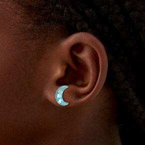 Clous d&rsquo;oreilles demi-lune bleus,