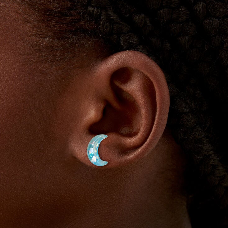 Blue Half Moon Stud Earrings,