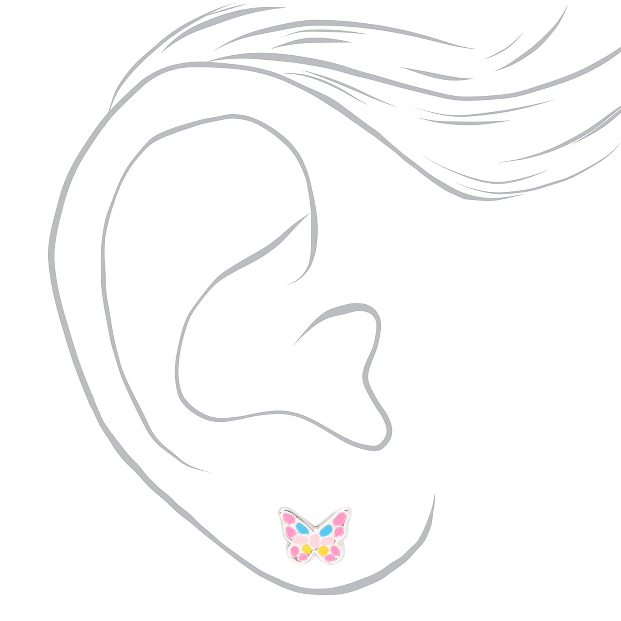 Sterling Silver Pastel Butterfly Stud Earrings - 3 Pack,