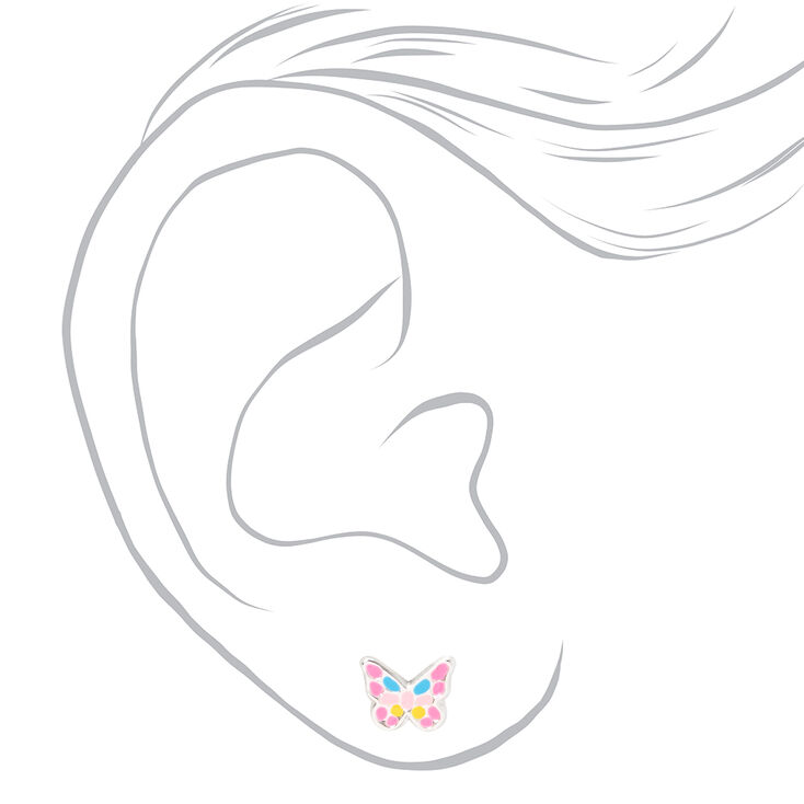 Sterling Silver Pastel Butterfly Stud Earrings - 3 Pack,