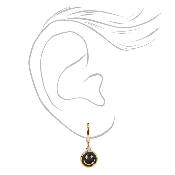 Black Happy Face 20mm Huggie Hoop Earrings,