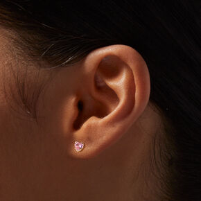 C LUXE by Claire&#39;s 14k Yellow Gold Pink Cubic Zirconia Heart Stud Earrings,