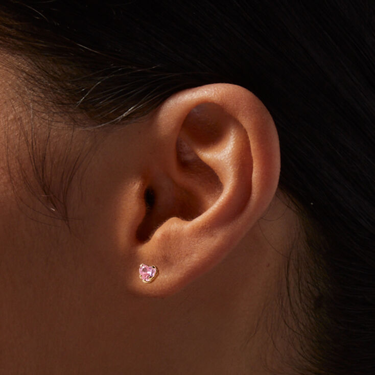 C LUXE by Claire&#39;s 14k Yellow Gold Pink Cubic Zirconia Heart Stud Earrings,