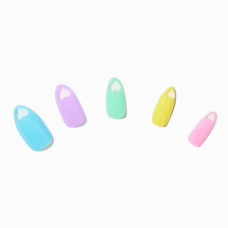Pastel Rainbow Heart Stiletto Vegan Faux Nail Set - 24 Pack,