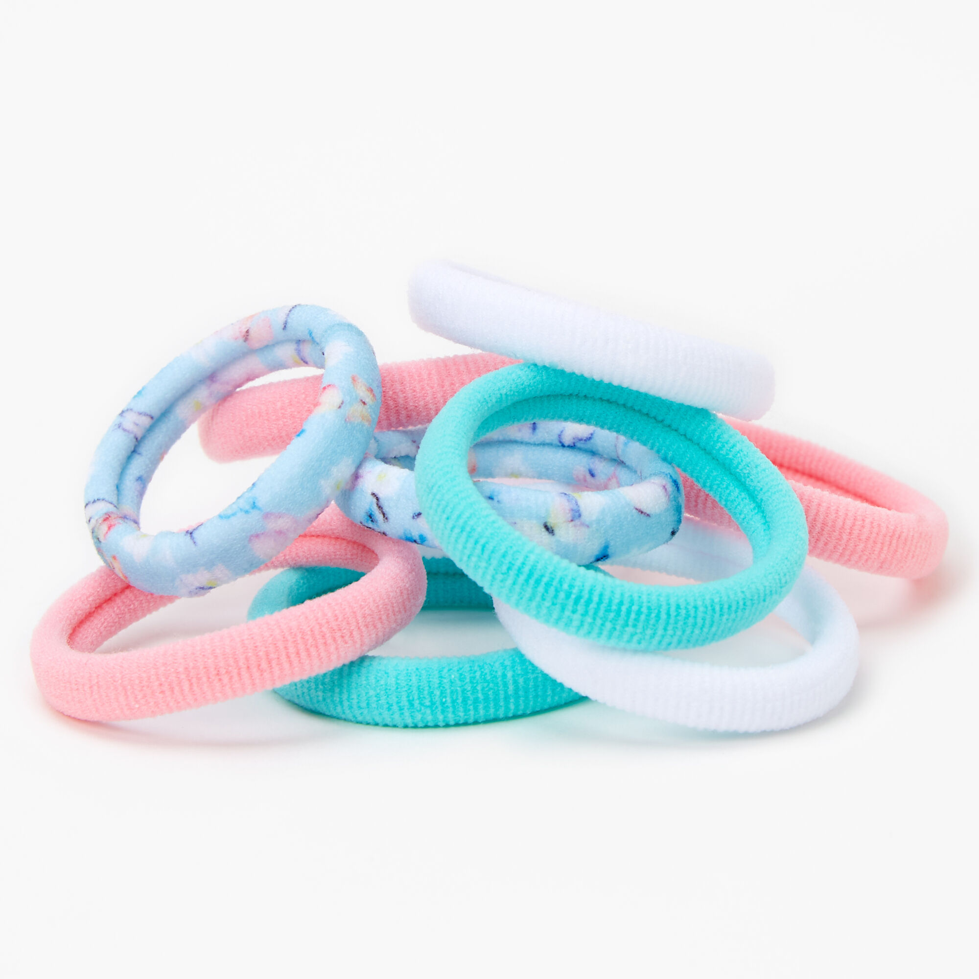 Élastiques roulés en peluche bleus, blancs et roses - Lot de 10,