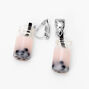 Silver 1&quot; Bubble Tea Clip On Drop Earrings,