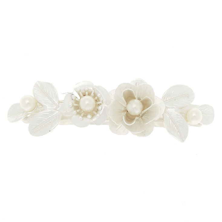 Pearlized Metal Roses Hair Barrette - Ivory,