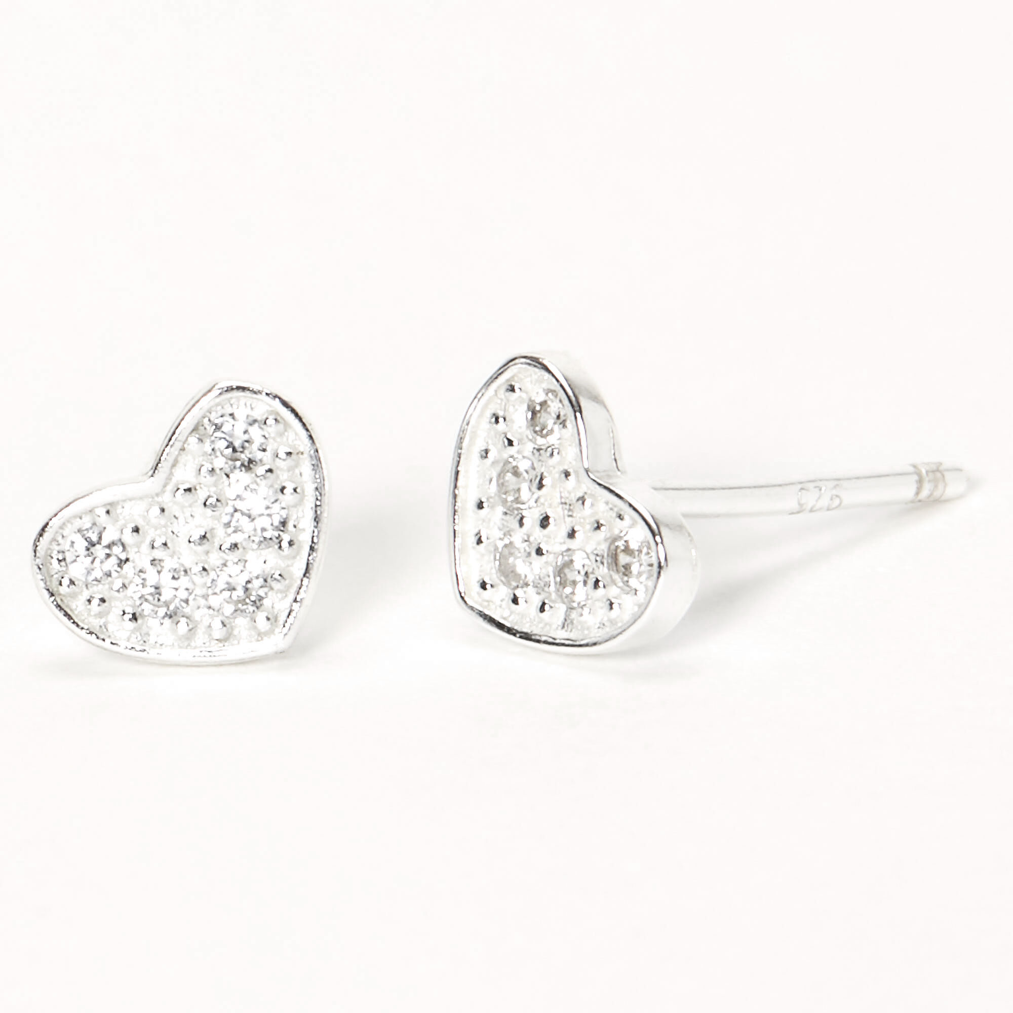 Sterling Silver Cubic Zirconia Crystal Pave Heart Stud Earrings