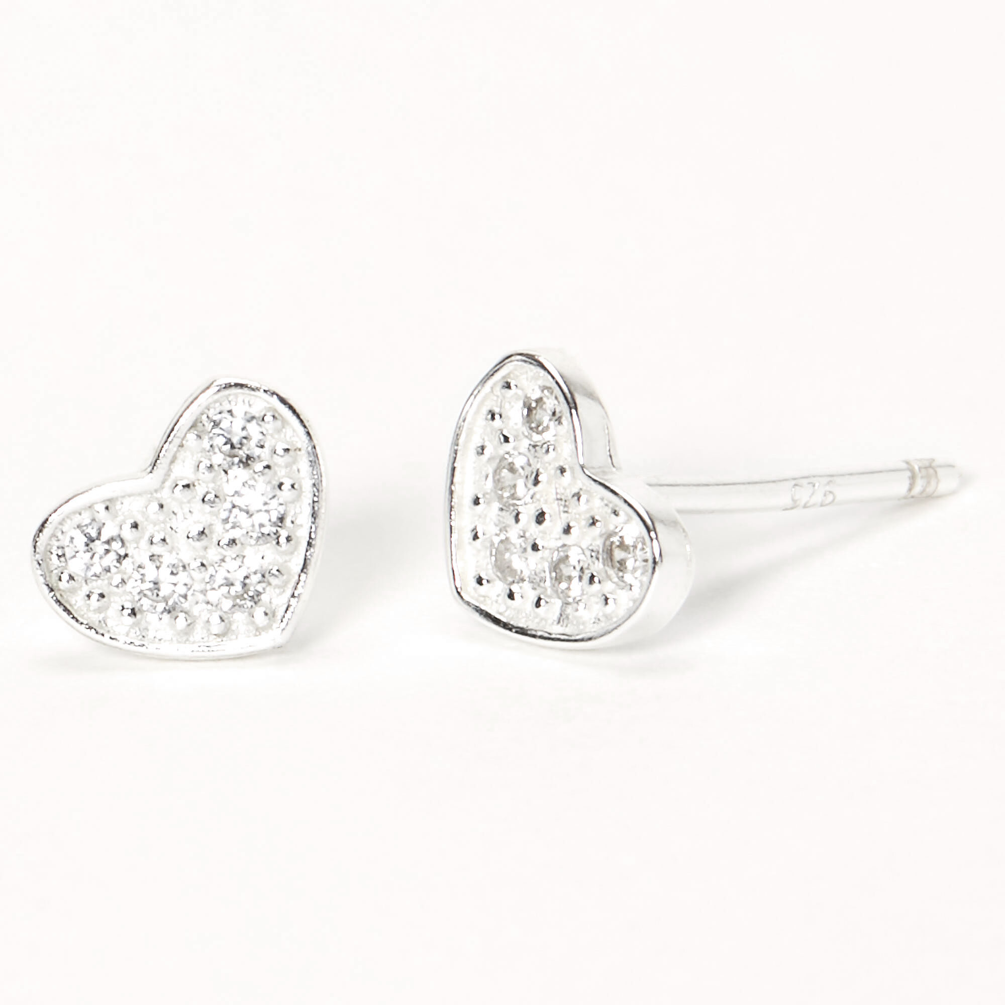 View Claires Cubic Zirconia Crystal Pavé Heart Stud Earrings Silver information