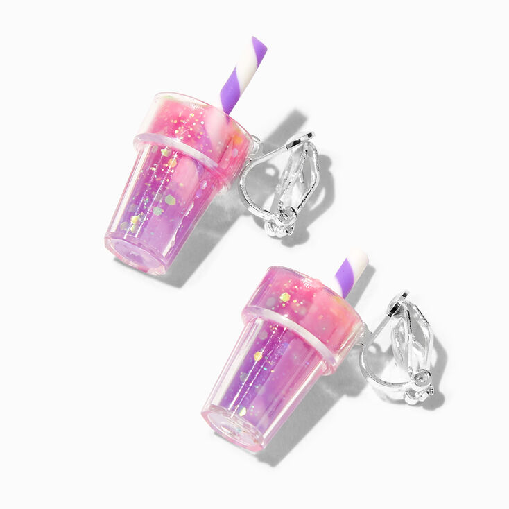 Purple Milkshake Glow In The Dark 1&quot; Clip-On Drop Earrings,