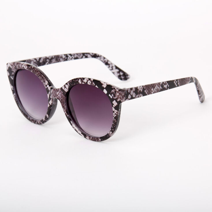 Lunettes de soleil rondes motif peau de serpent super chic - Noir,