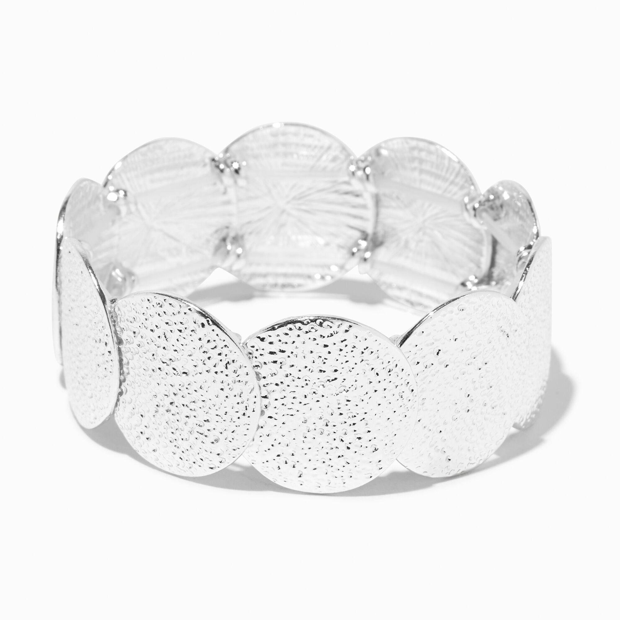 Silver tone Textured Discs Stretch Bracelet Claire s