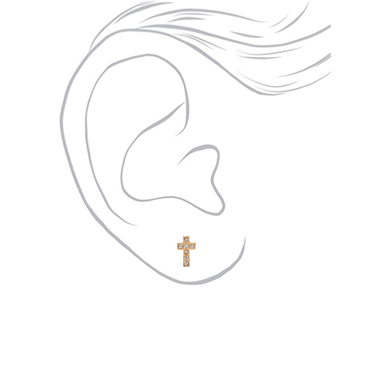 C LUXE by Claire&#39;s 18kt Gold Plated Crystal Cross Stud Earrings,