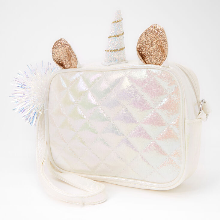 Glitter Unicorn Quilted Crossbody Bag - White,