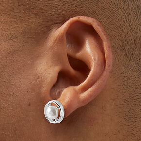 Silver-tone Pearl Compass Stud Earrings ,