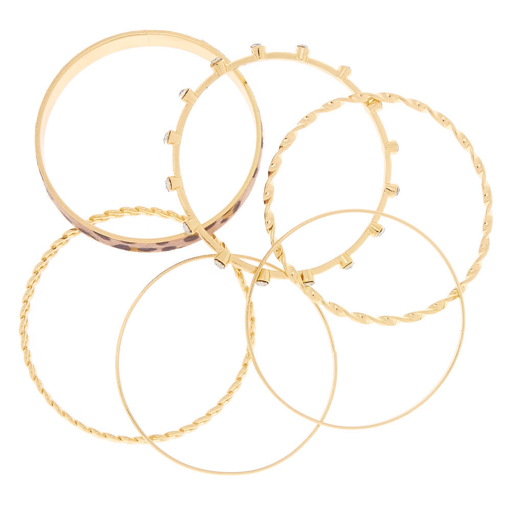 Gold Leopard Bangle Bracelets - 6 Pack,