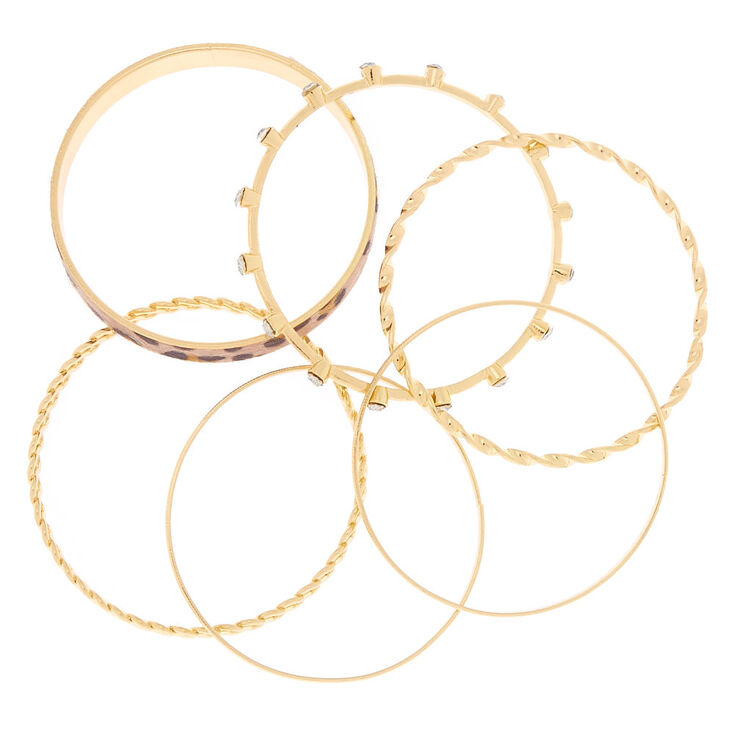 Gold Leopard Bangle Bracelets - 6 Pack,