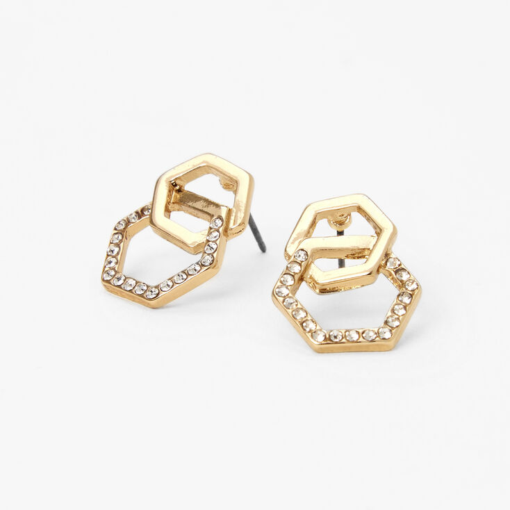 Gold Double Crystal Stud Earrings,