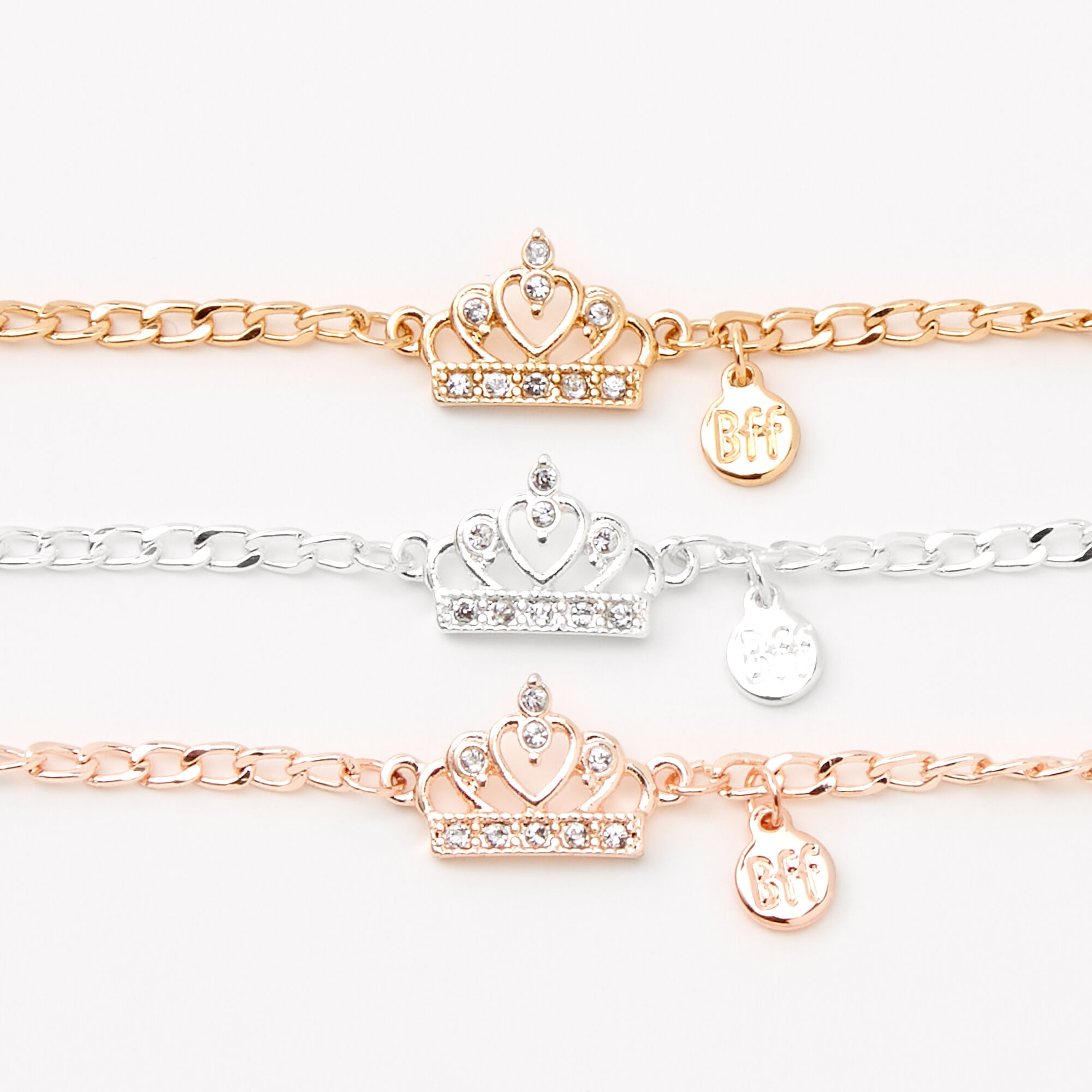 Best Friends Mixed Metal Tiara Chain Bracelets - 3 Pack,