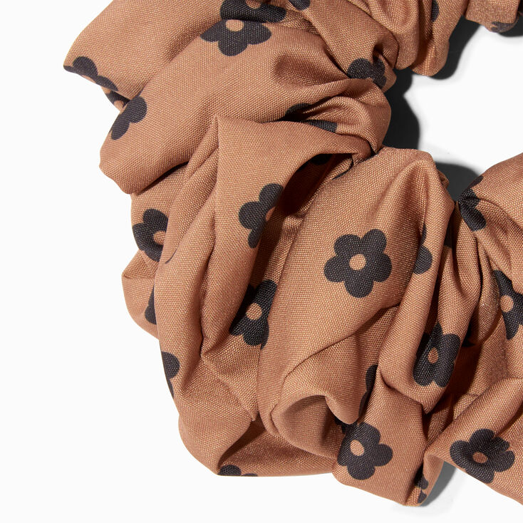 Giant Silky Brown Daisy Print Hair Scrunchie,