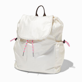 White Nylon Flap Backpack,