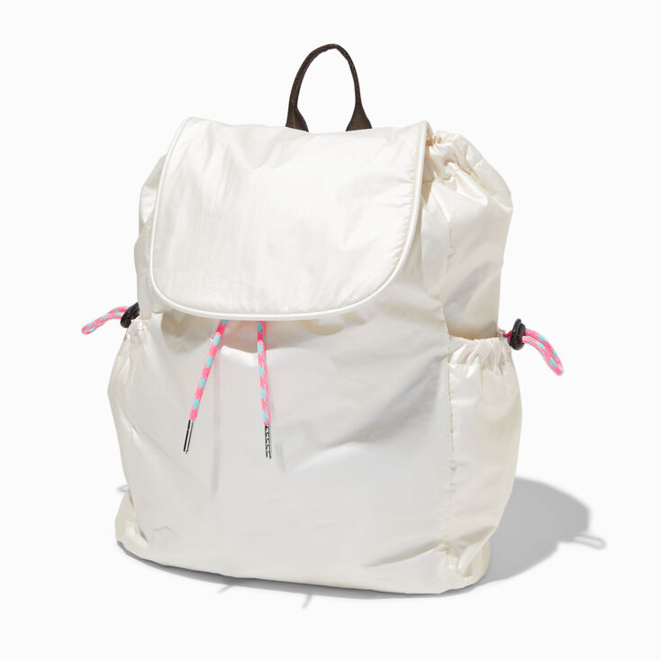 White Nylon Flap Backpack,