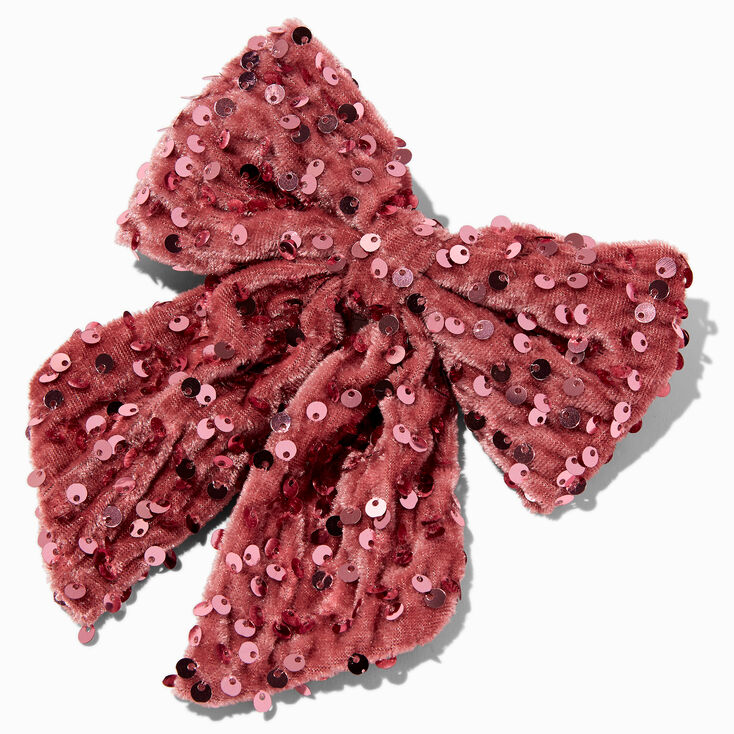 Barrette &agrave; n&oelig;ud rose tendre &agrave; sequins,