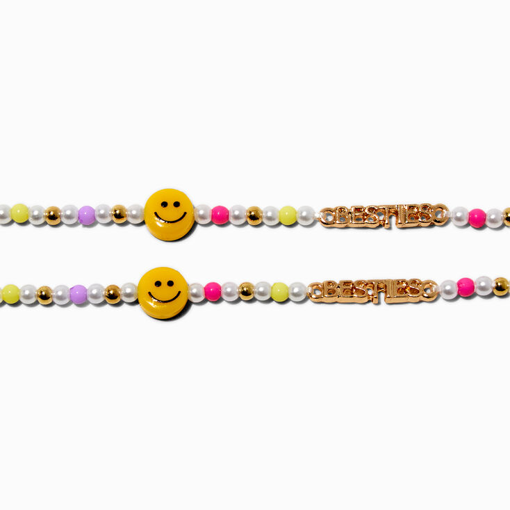 Best Friends Besties Happy Face Beaded Choker Necklaces - 2 Pack,