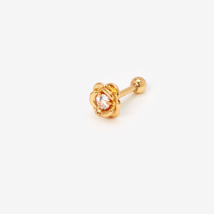Gold Rose with Faux Crystal Cartilage Stud Earring,