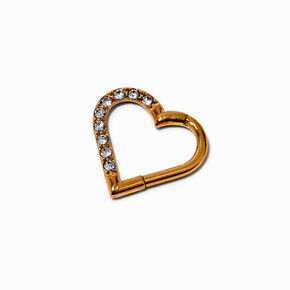 Gold-tone Titanium Crystal Heart 18G Rook Earring,