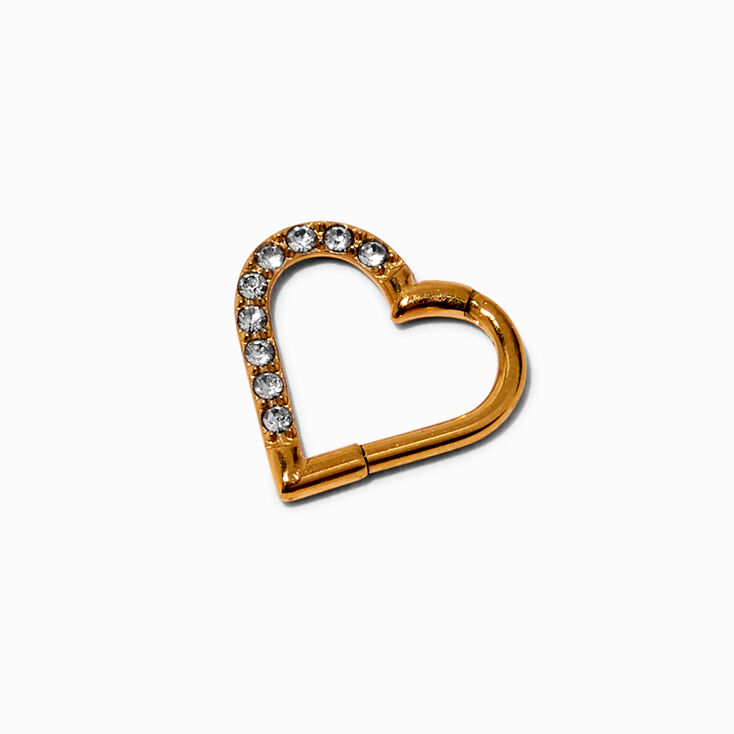 Gold-tone Titanium Crystal Heart 18G Rook Earring,