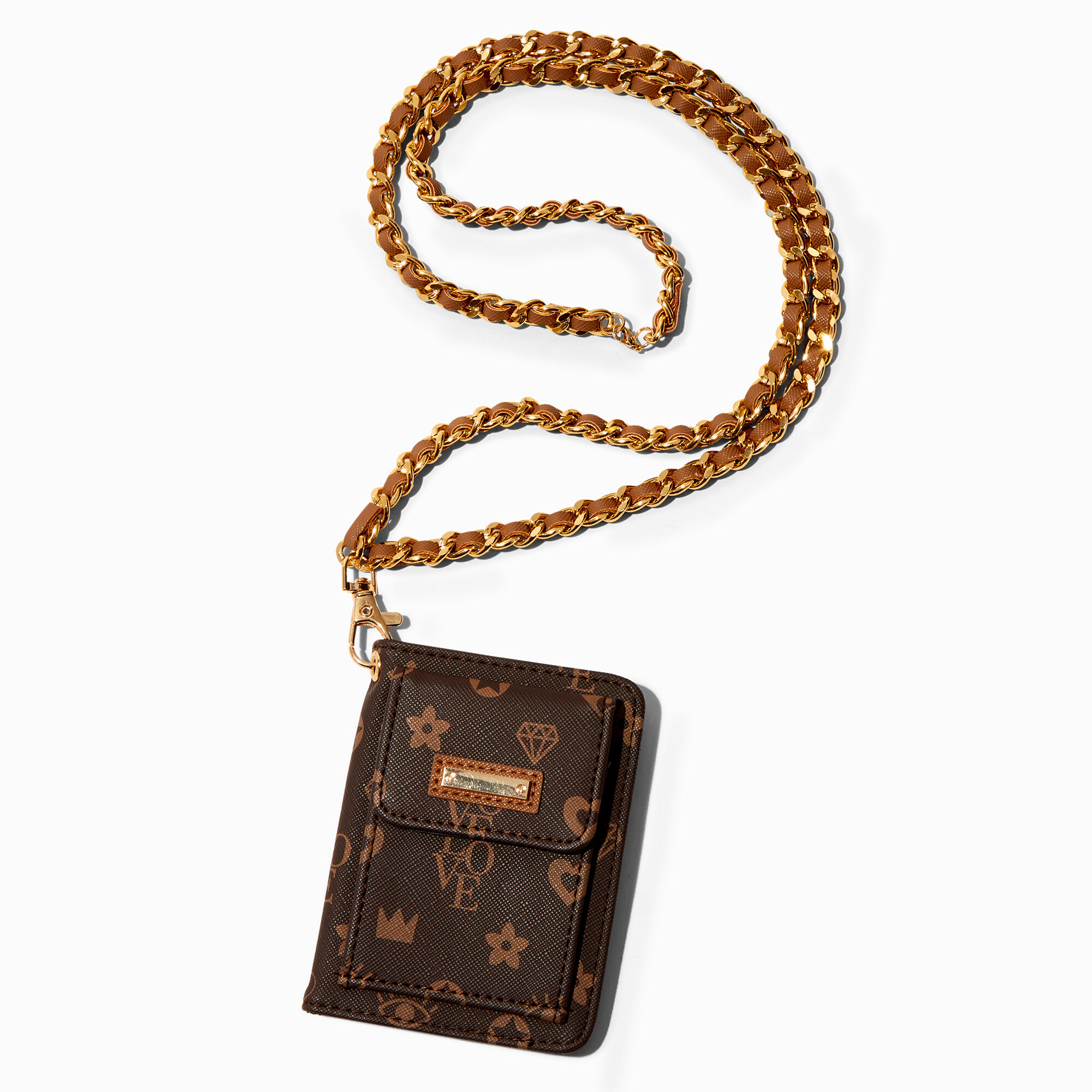 Claire's Porte-monnaie avec cordon tour de cou de chaîne icônes de prestige marron