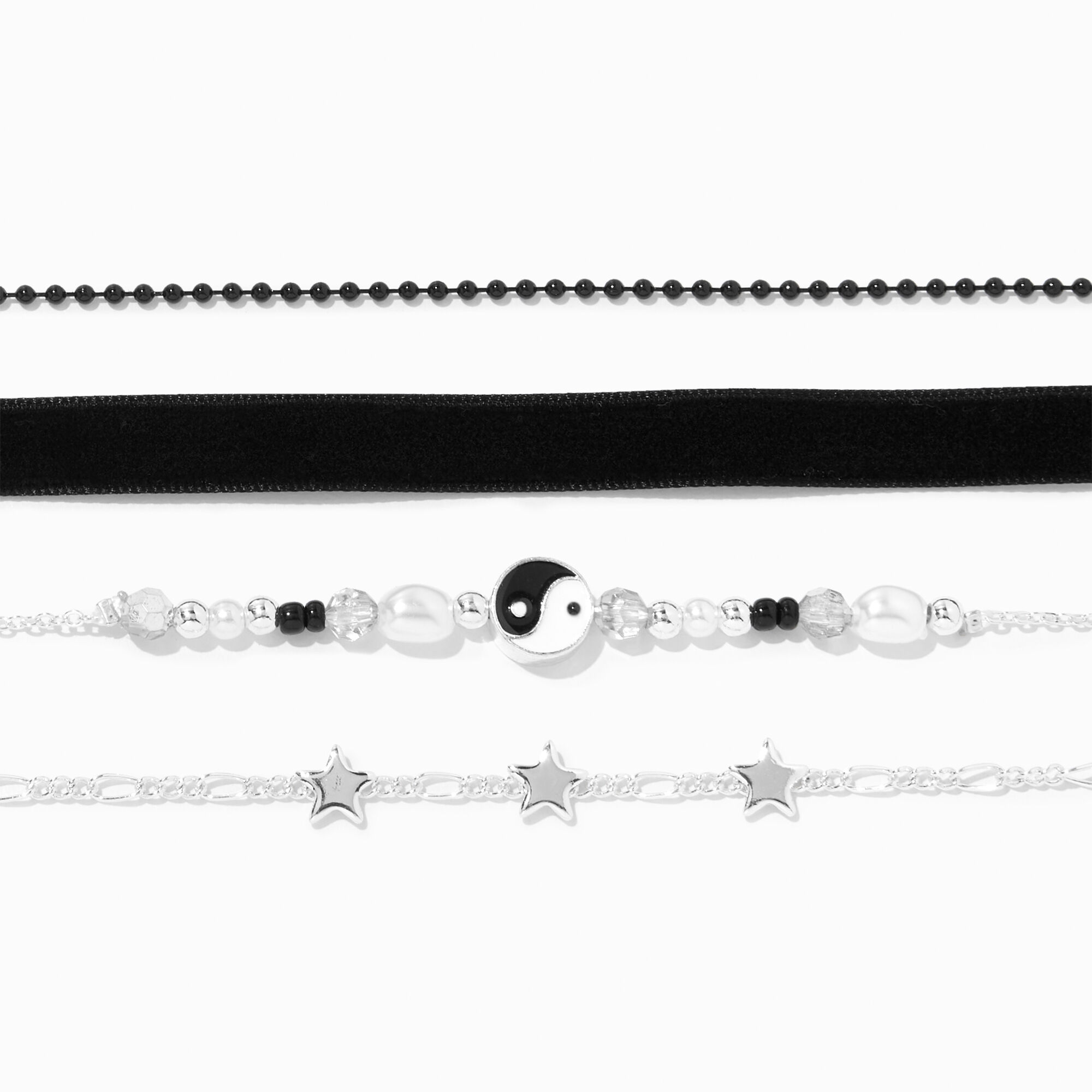 Black Yin Yang & Star Choker Necklaces (3 Pack),