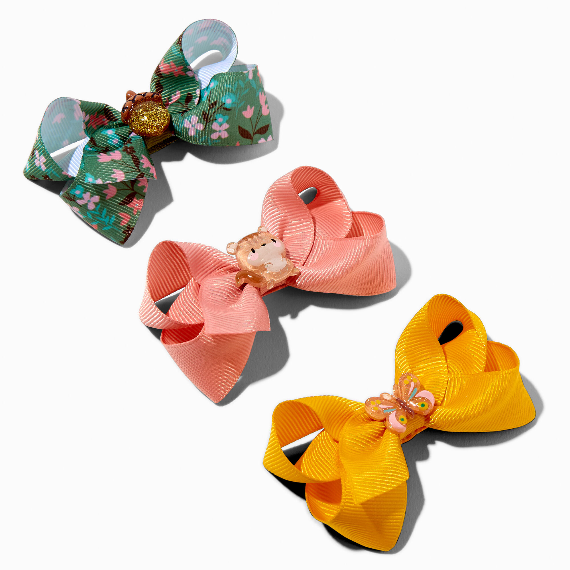 Claire's Club Woodland Glitter Loopy Bow Hair Clips - 3 Pack,