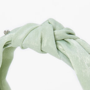 Green Satin Celestial Embellished Knotted Headband,