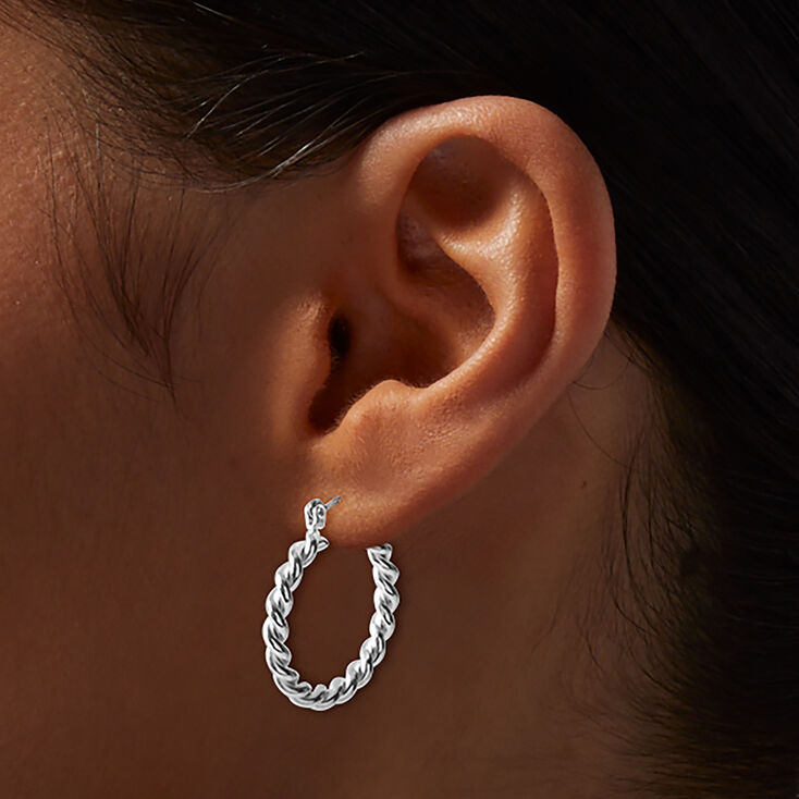 Silver-tone 20mm Twisted Hoop Earrings,