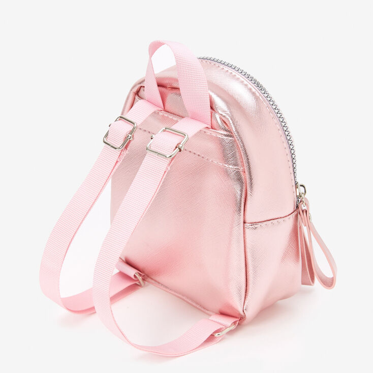 Claire&#39;s Club Metallic Heart Pink Mini Backpack,