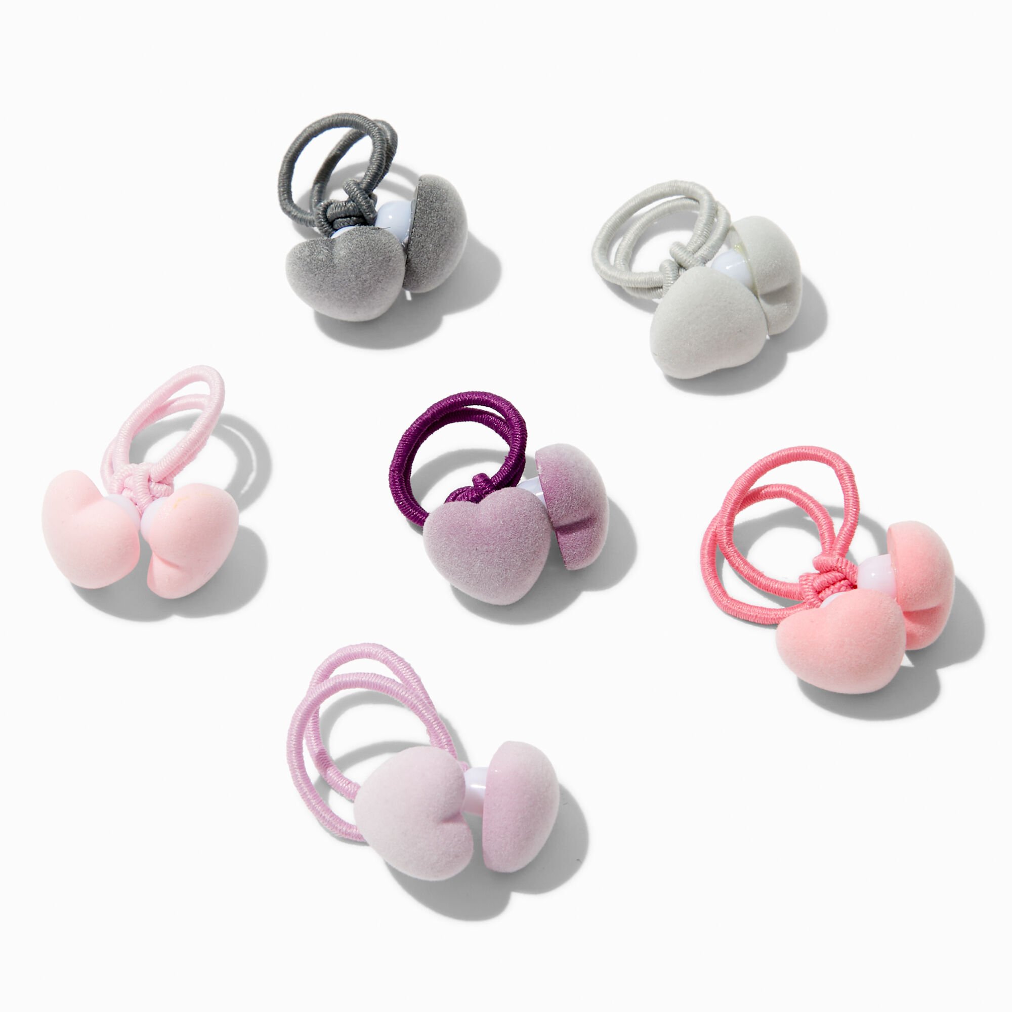 Claire's Club Flocked Heart Charm Hair Ties - 6 Pack,
