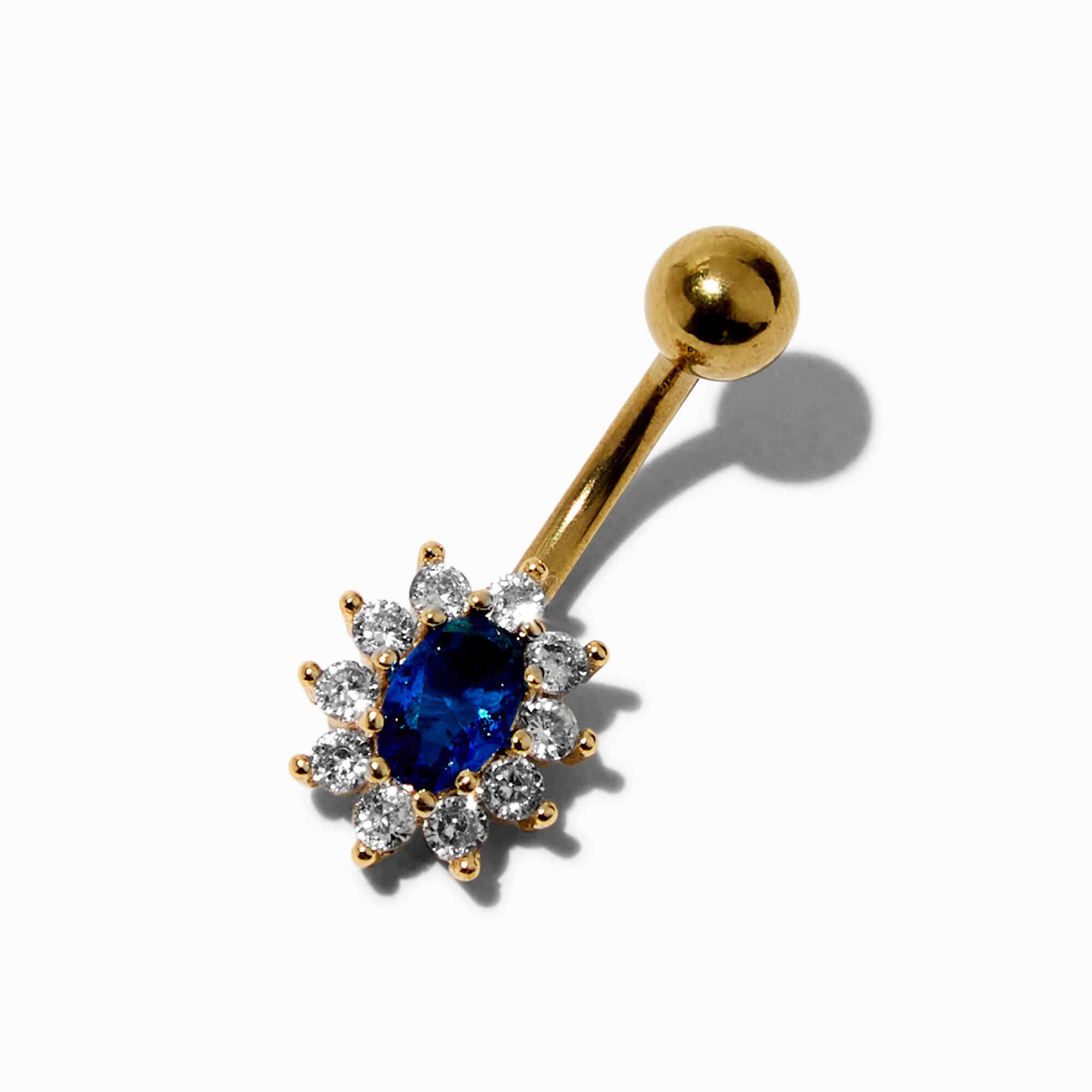 View Claires Tone Stainless Steel Sapphire Flower 14G Belly Bar Gold information