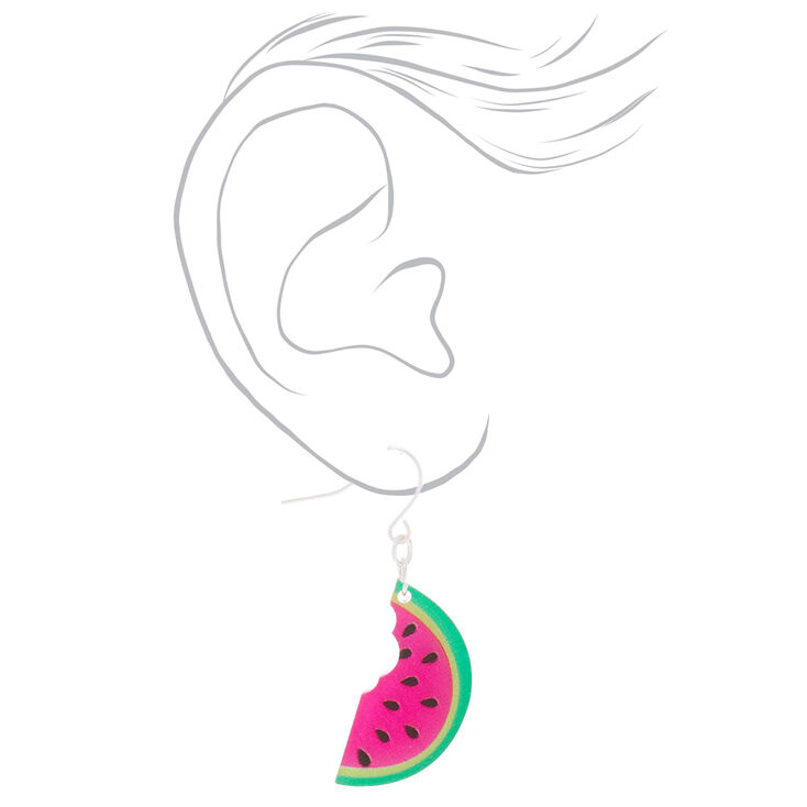 Silver 1.5&quot; Watermelon Drop Earrings - Pink,