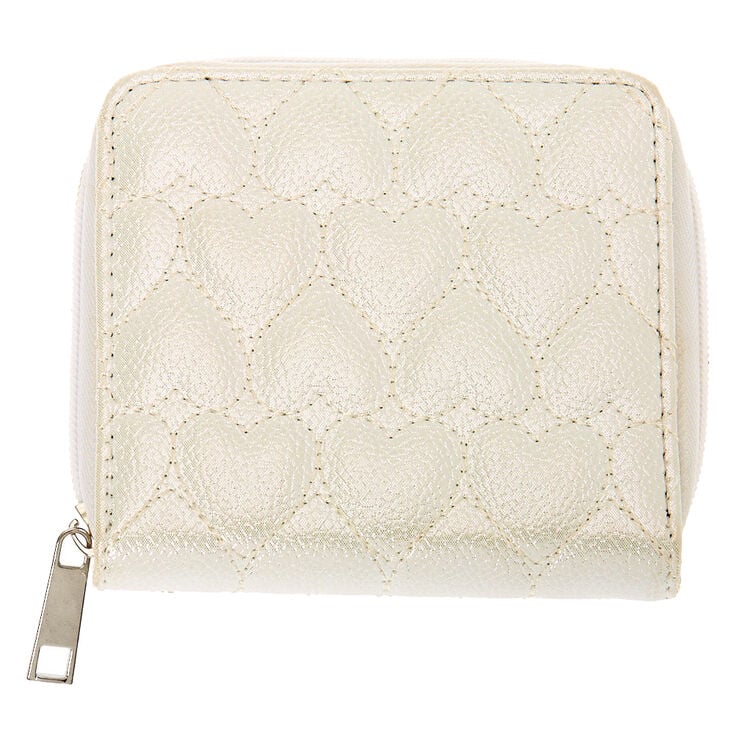 Claire's Mini porte-monnaie à zip motif cœur matelassé - Blanc