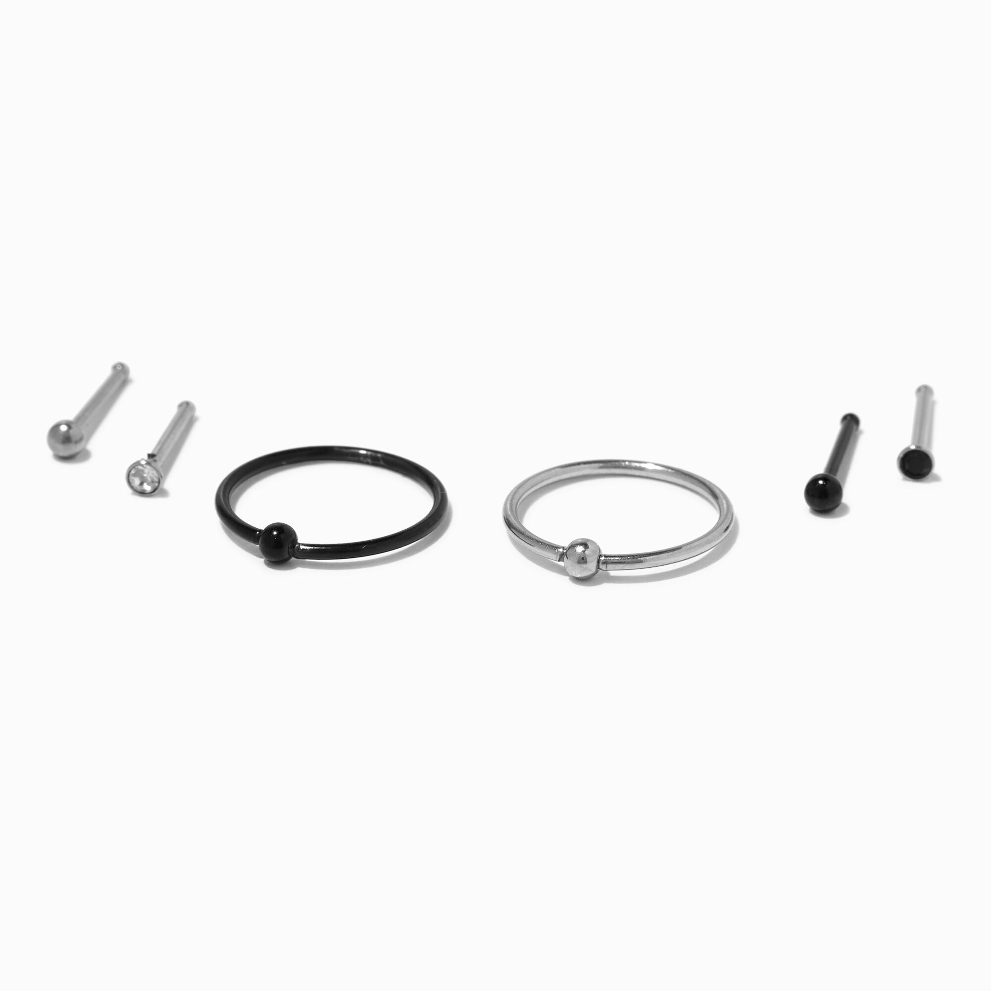 View Claires Stainless Steel Mixed Metal 20G Ball Nose Studs Hoops 6 Pack Silver information
