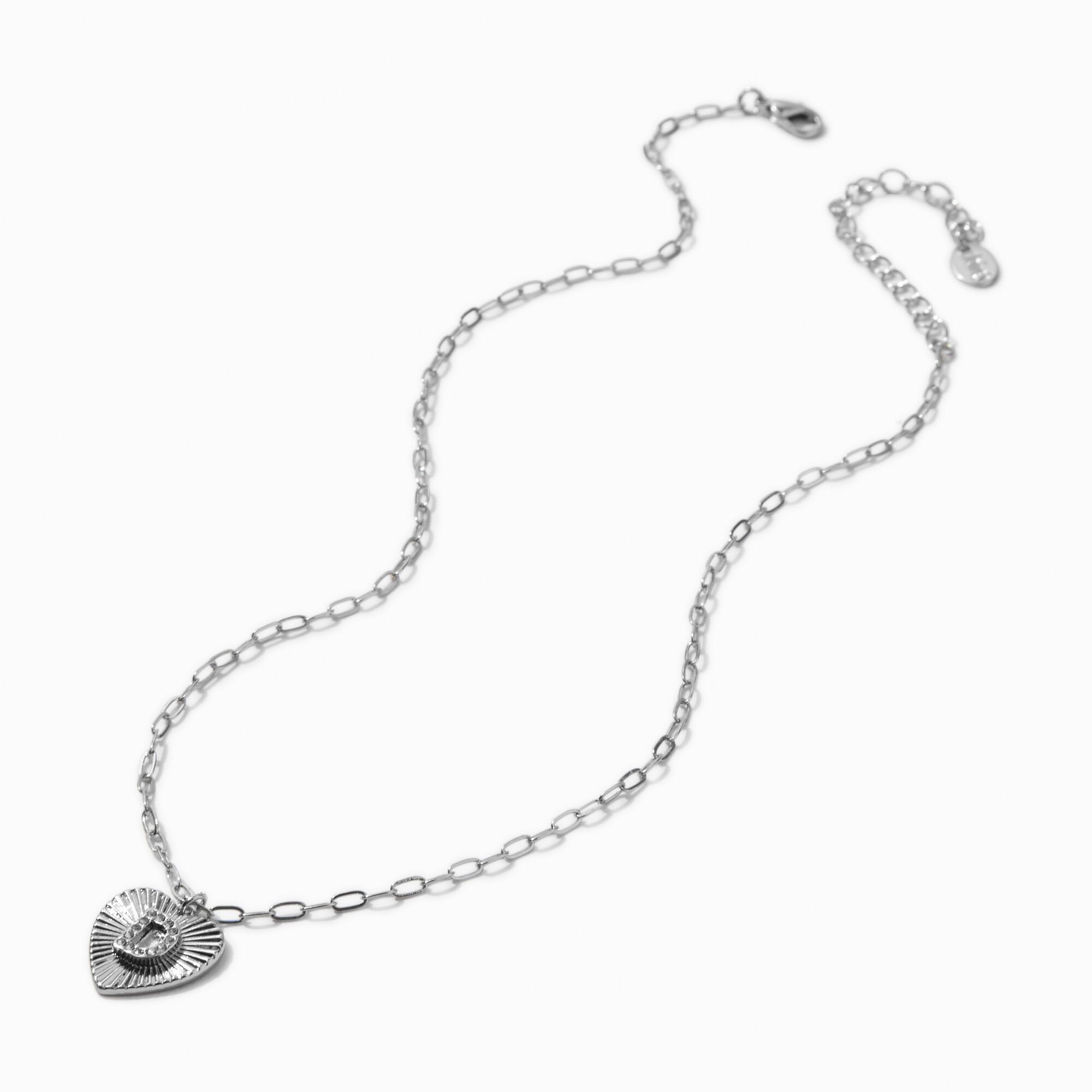 Silver-tone Radiant Heart Initial Pendant Necklace - D,